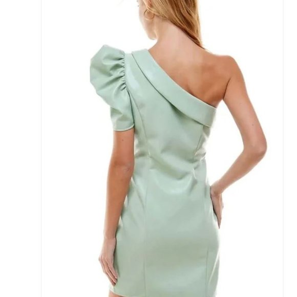 Light Green Faux Leather Cocktail Dress sz S - Picture 4 of 4
